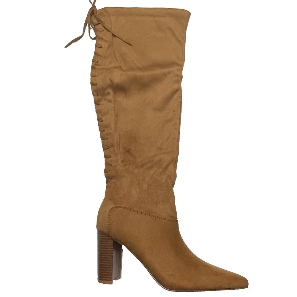 Brown Over-The-Knee Suede Boots Women Size 9.5 Lace-Up Fashion 3.75 In Heels NEW